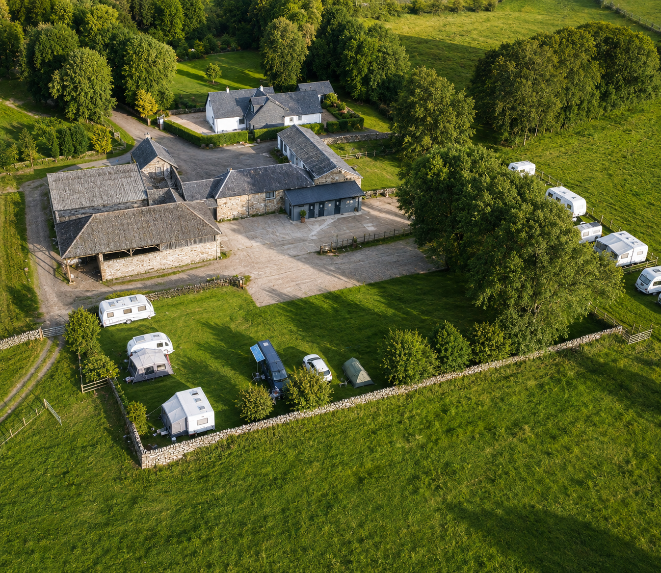 Aerial view of Collierhall Farm caravan and camping site